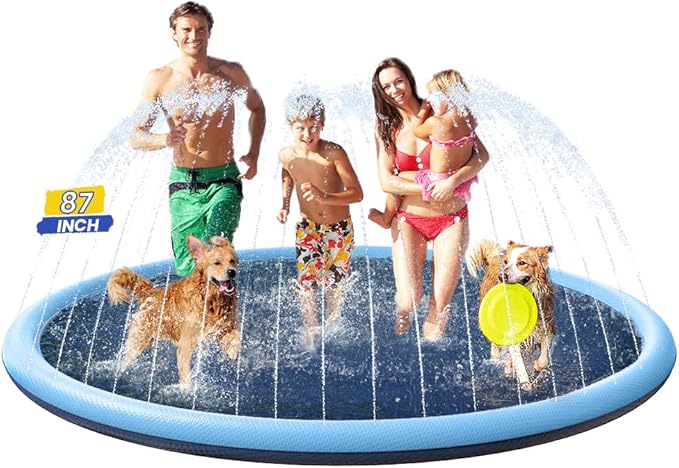 Splash Pad Non-Slip Dogs Cool Sprinkler Pool Extra Large Splash Pads for Kids Dog Baby Wading Pool Summer Outdoor Play Water Fun Toy Gift Easy to Use/Clean 87 inch