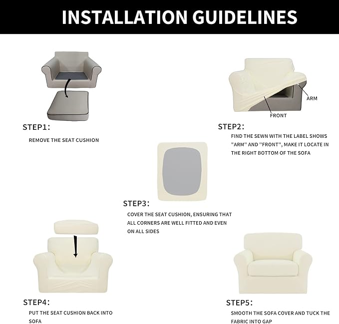 Easy-Going 100% Dual Waterproof 2 Pieces Chair Cover Stretch Soft Couch Cover for Dogs, Sofa Slipcover for 1 Separate Cushion Couch Leakproof Furniture Protector for Kids, Pets Ivory