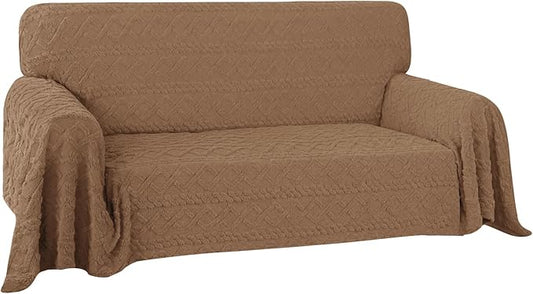 Easy-Going 80X118 inches Loveseat Sofa Cover, Jacquard Velvet Couch Slipcover for 2 Cushion Couch, L Shape Sectional Covers for Dogs, Washable Sofa Blanket, Furniture Protector for Pets, Camel