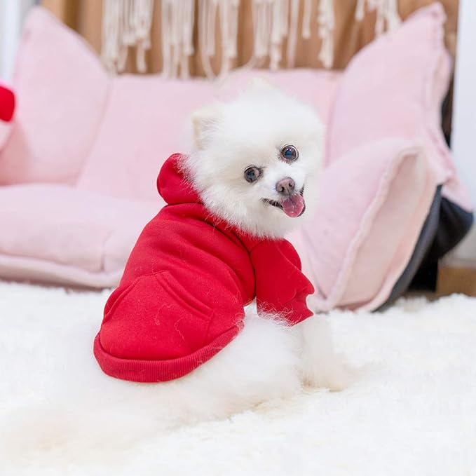 KOOLTAIL Dog Hoodie for Small Medium Dogs Cats, Soft and Warm Pet Sweater with Leash Hole and Pocket Boy Girl, Puppy Fall Winter Jacket Clothes, French Pitbull Cold Weather Coat Sweatshirt, Red XS