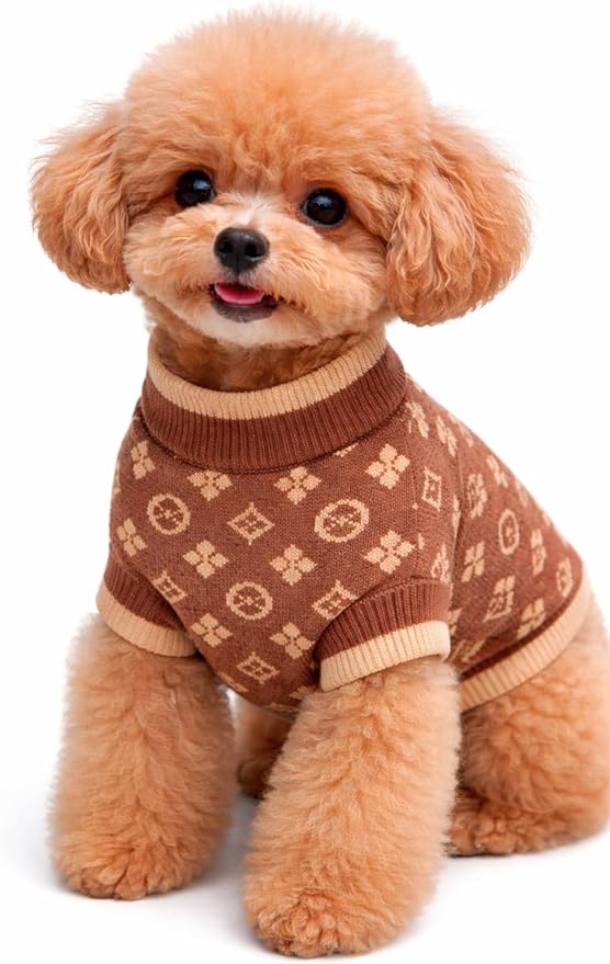 Luxury Dog Sweater – Soft Knit Designer Pet Outfit for Small Dogs & Puppies, XS–L, Stylish Warm Clothing for Yorkies, Chihuahuas, Dachshunds, Maltese, French Bulldog