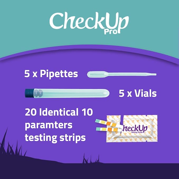 CheckUp Dog Pro Refill Kit – 10 Urine Test Strips (10A), 5 Pipettes, 5 Vials – at-Home Dog Health Screening for Glucose, Protein, pH, Leukocytes, Nitrite, Blood & More