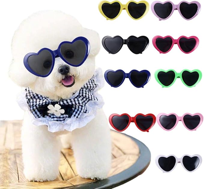 Vctitil 9 Pcs Dog Cat Sunglasses Cute Heart Pet Glasses Photo Props Eyewear Multicolor Cosplay Glasses Dolls Sunglasses Pet Accessories