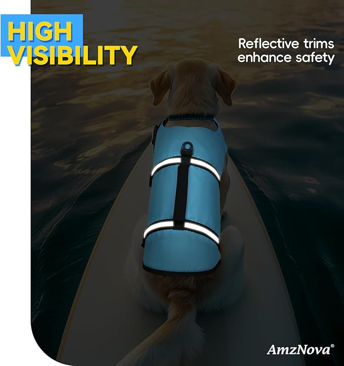 AMZNOVA Rip Stop Dog Life Jacket, Dog Life Vest for Swimming & Boating, Lightweight & Buoyancy for Doggy Puppy, Lifejacket with Handle, S, Blue