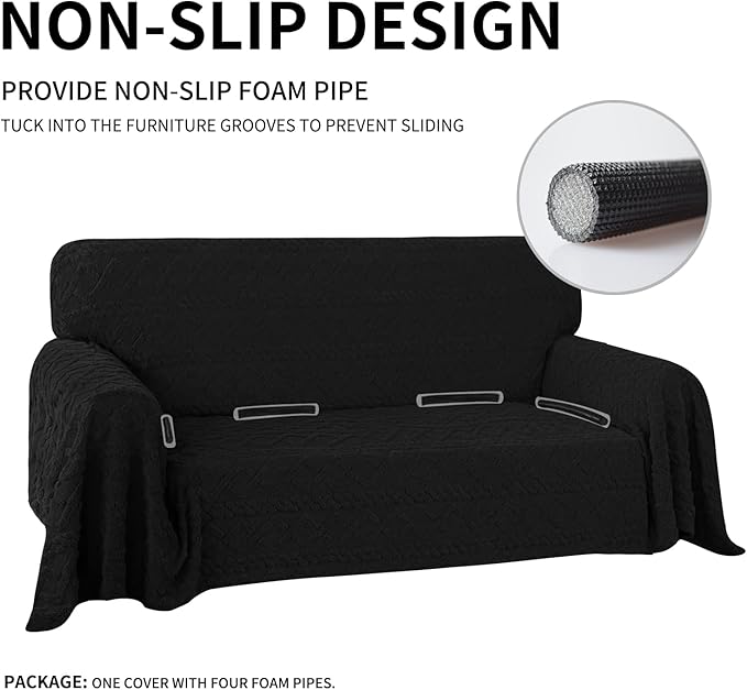Easy-Going 80X118 inches Loveseat Sofa Cover, Jacquard Velvet Couch Slipcover for 2 Cushion Couch, L Shape Sectional Covers for Dogs, Washable Sofa Blanket, Furniture Protector for Pets, Black
