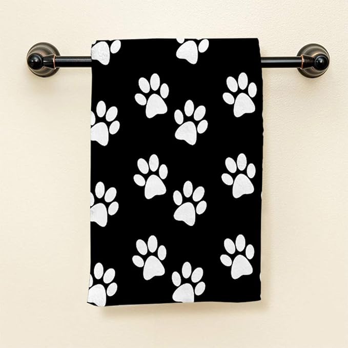 HGOD DESIGNS Dog Pow Hand Towels Dog Paw Prints Black White Soft Hand Towel for Bathroom Kitchen Yoga Gym Decorative Towels 15"X30"