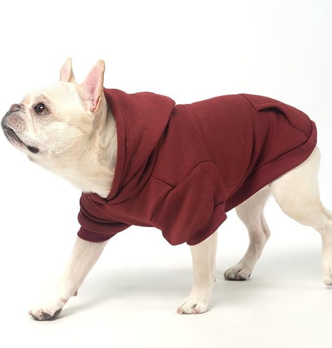 KOOLTAIL Dog Hoodie for Large Medium Small Dogs,Soft&Warm Pet Sweater with Leash Hole and Pocket Boy Girl,Puppy Fall Winter Jacket Clothes,French Pitbull Cold Weather Coat Sweatshirt,Deep Red M