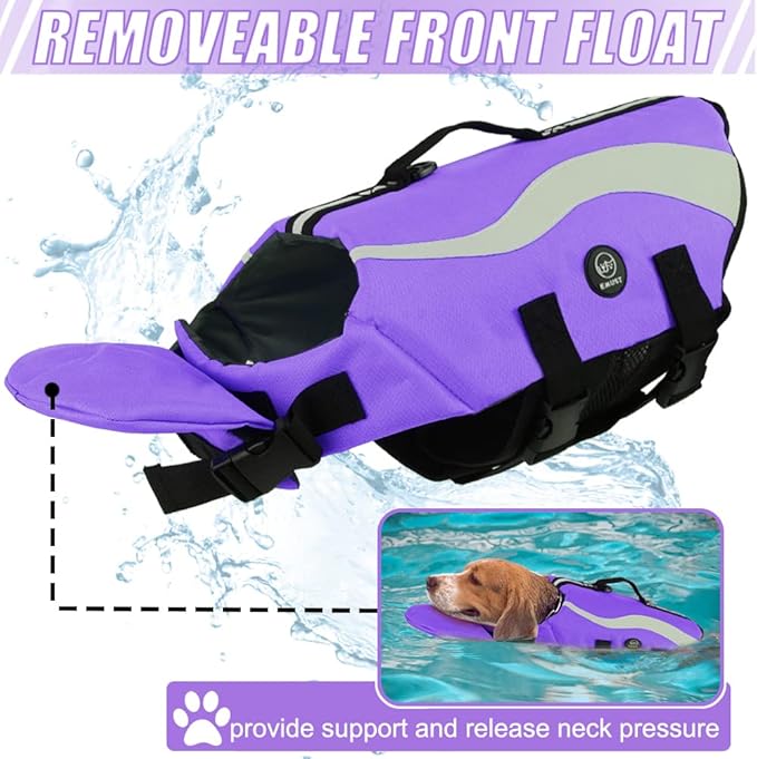 EMUST Life Vests for Dogs, Lightweight Small/Medium/Large Dog Life Preserver, XL Dog Life Jacket for Swimming/Boat/Water, Life Jacket for Large Dogs, Purple,XL