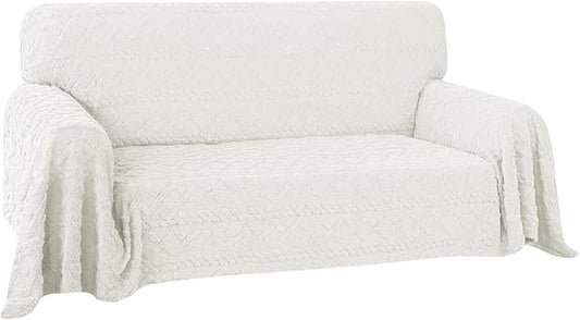 Easy-Going 80X118 inches Loveseat Sofa Cover, Jacquard Velvet Couch Slipcover for 2 Cushion Couch, L Shape Sectional Covers for Dogs, Washable Sofa Blanket, Furniture Protector for Pets, Ivory