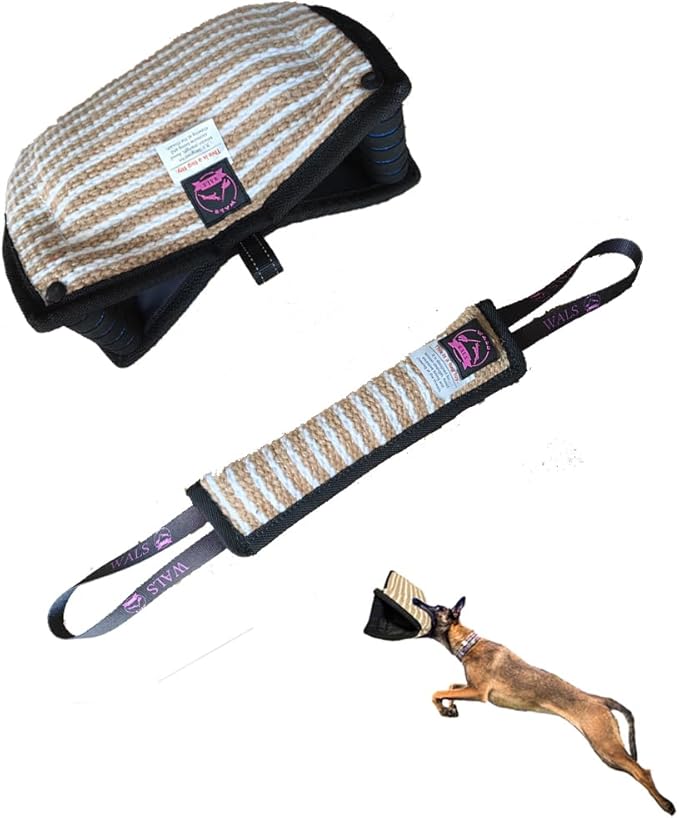 Durable Jute Dog Bite Wedge+Dog Bite Tug Toy,Dog Bite Pillow,Durable Hard Jute Fabric,Suitable for Medium to Large Dogs,Dog Toys,K9,Dog Bite Sleeves (Black)