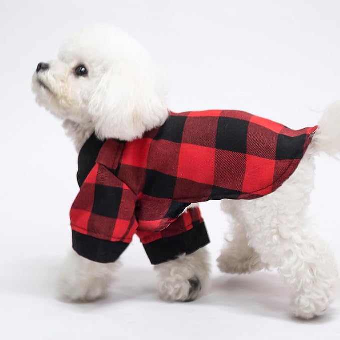 KOOLTAIL Chirstmas Dog Shirt, Red Buffalo Plaid Pet Shirts, Cute Dog Apparel Clothes Suitable for All Seasons, Comfortable Dogs T-shirt for Small Medium Large Dogs Cats Girl Boy, Pet Outfit Costume, M