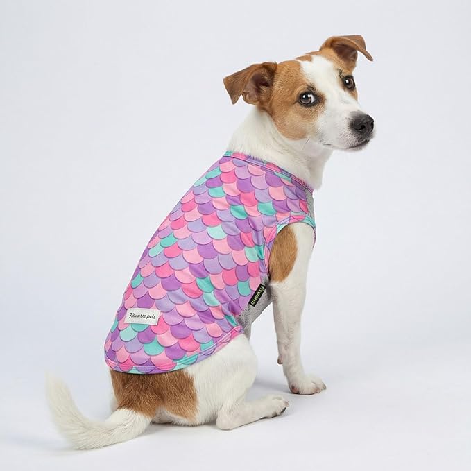 Fitwarm 2 Pack Mermaid & Scale UPF 50+ UV Sun Protection Dog Shirt, Lightweight Cooling Vest, Quick Dry Summer Clothes for Small Dogs Girl, Pet Outfit, Purple, Pink, White, Large