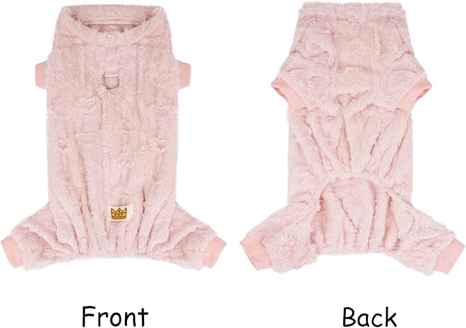 Plush Dog Pajamas for for Small Dogs Cats, Dog Sweater with Leash Ring Ultra Soft Warm Pet Clothes Puppy Onesie Outfits Doggy Pjs Jumpsuit for Winter Christmas (Pink, Medium)