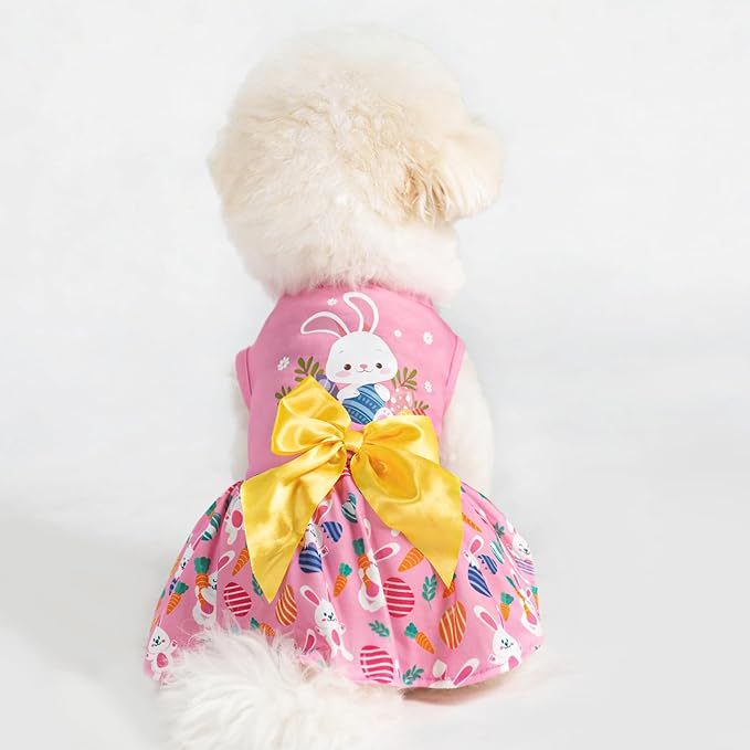 PUPTECK Print Dog Easter Dress Pet Costumes Apparel with Cute Bowtie Puppy Clothes Outfit, Rabbit, S