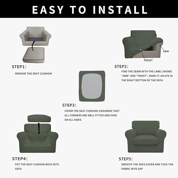 Easy-Going 100% Dual Waterproof 2 Pieces Chair Cover Stretch Soft Couch Cover for Dogs, Sofa Slipcover for 1 Separate Cushion Couch Leakproof Furniture Protector for Kids, Pets Grayish Green