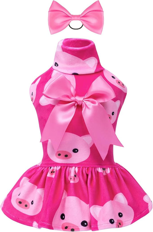 CuteBone Turtleneck Dog Velvet Dress Puppy Skirt Costume Pet Clothes Cat Apparel with Bow Hair Rope for Small Dogs CVD06L