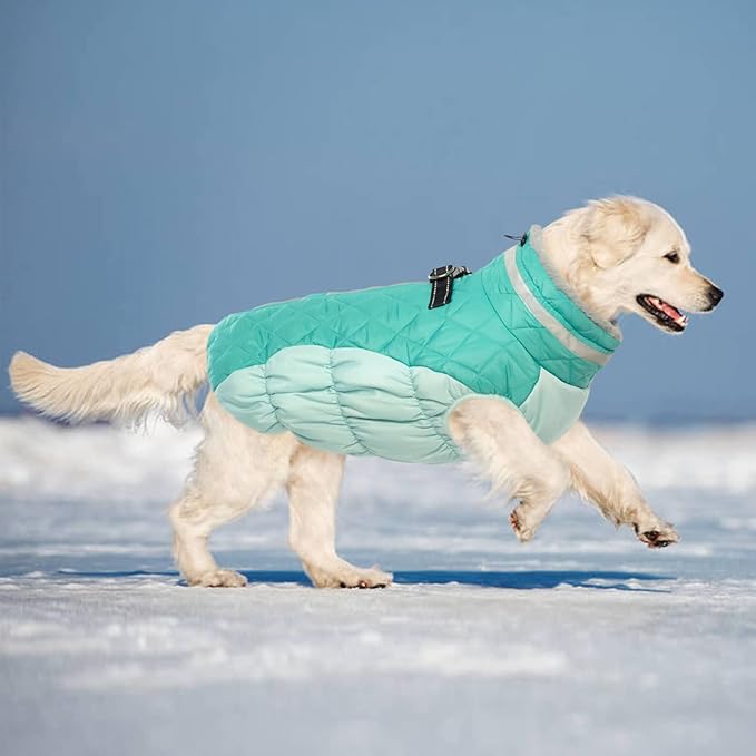 Lelepet Dog Coat Warm Dog Winter Coat Waterproof Dogs Jacket with Harness Built in Reflective Pet Fleece Vest Zip-Up Cold Weather Coats for Large Dogs Turtleneck & Windproof Pitbull Mint Green 2XL