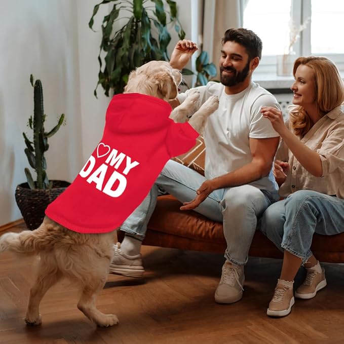 GreenJoy Dog Sweater Dog Hoodie Cold Weather Coat Hooded Sweatshirt for Puppies,Cats, Small Medium Large Dogs (Red(I Love My Dad), Large/X-Large)