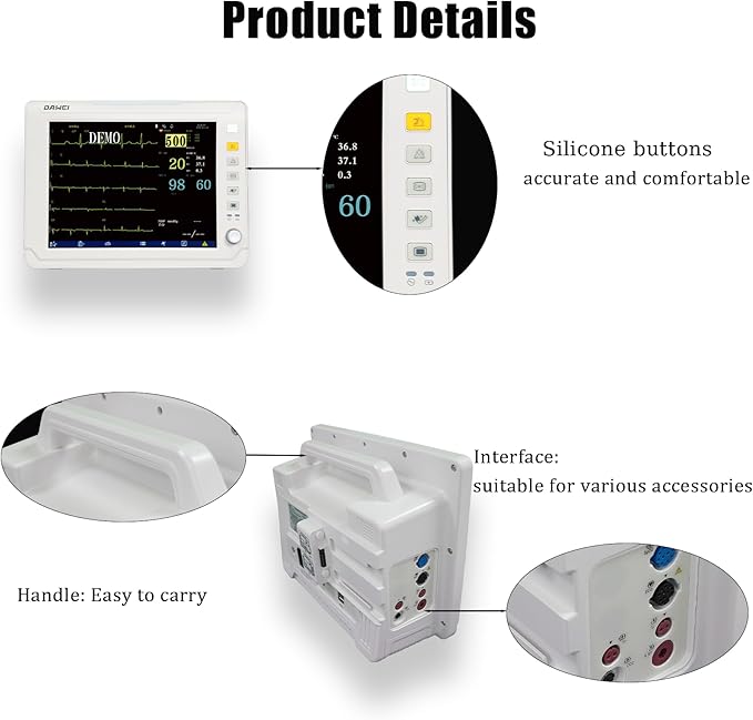 12.1" Veterinary Vital Signs Monitor for Pets, Animal ECG, SpO2, Blood Pressure, Respiration & Temperature Monitoring for Dog, Cat and Small Animals