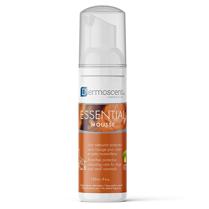Dermoscent Essential Mousse - Dry Shampoo for Dogs & Small Mammals - Rinse Free Foam to Cleanse Skin & Coat - Odour Control for Smelly Pets - Soap Free - 150ml