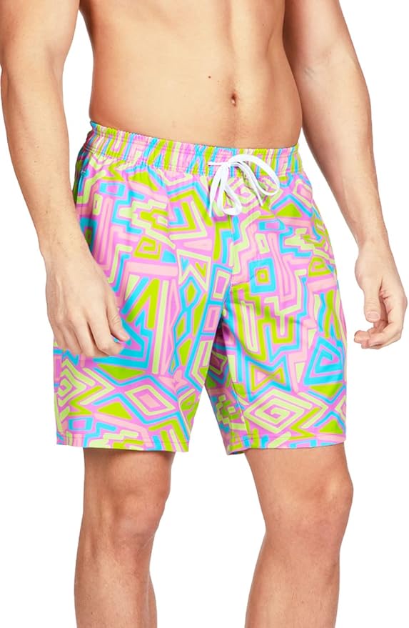 Tipsy Elves Men's Stretch Swim Trunks 7 Inch Inseam 4-Way Stretch with Mesh Liner - Quick-Dry Funny Swimwear Bathing Suit
