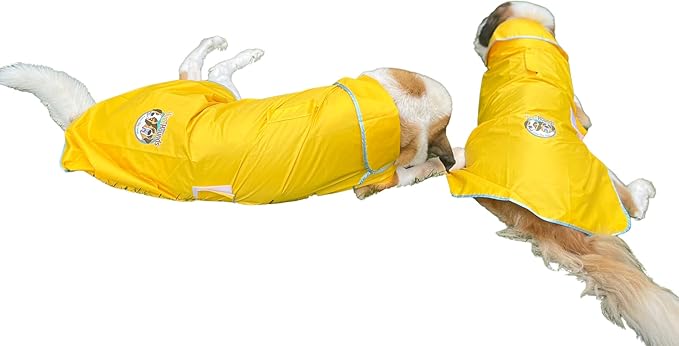 HugeHounds Extra Large Dog Yellow Rain Rover Raincoat with Half Hood XL- Waterproof-Includes a Travel Carry Bag