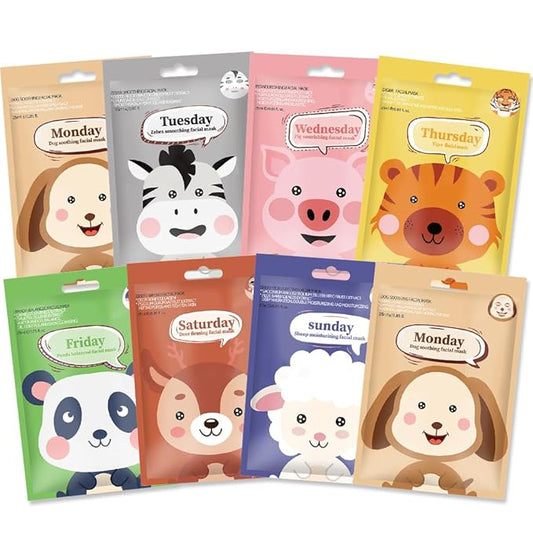 evpct 8-Pack Animal Sheet Face Facial Masks for Women Skincare Spa, Cute Facial Spa Day Slumber Sleepover Birthday Party Favors Supplies Kit, Natural Ingredients, Hydrate and Soothe for All Skin Types