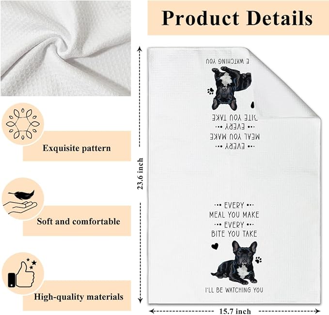 Funny French Bulldog Dish Towels for Kitchen Sets of 2, Gifts for Frenchie Dog Lover, Drying Cloth Tea Towel Hand Towels for Cooking Baking Bathroom Decor, 16 x 24 Inch -15