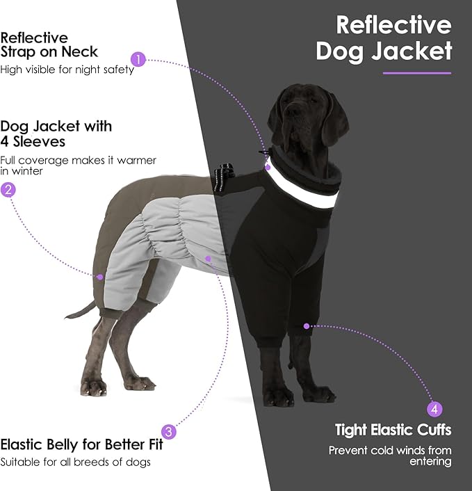 SUNFURA Full Body Dog Coat - Warm Fleece Jacket for Small Dogs, Turtleneck Winter Coats with Harness, Reflective Dog Snowsuit Windproof Puffer Jackets with Legs for Pug, Jack Russel, Army Green S