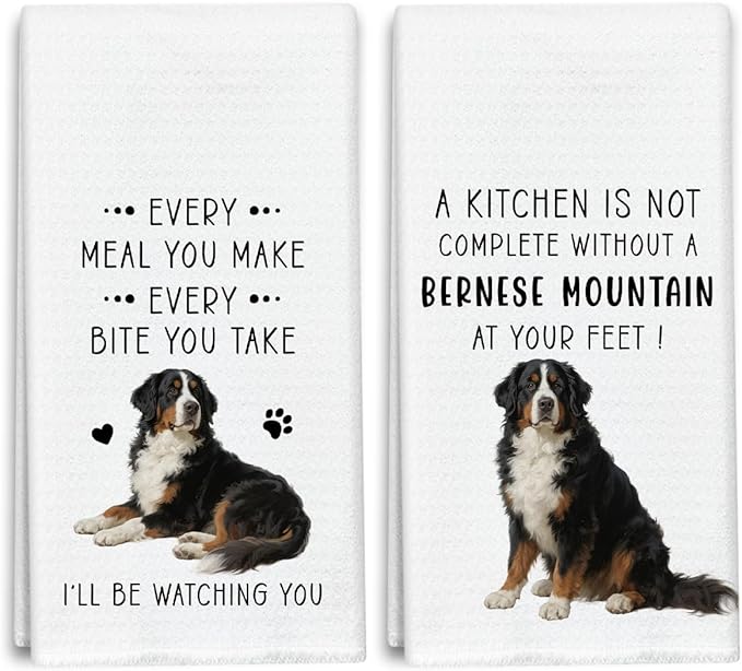 Bernese Mountain Dog Dish Towels for Kitchen Sets of 2, Gifts for Bernese Mountain Dog Lover, Drying Cloth Tea Towel Hand Towels for Cooking Baking Bathroom Decor, 16 x 24 Inch -09
