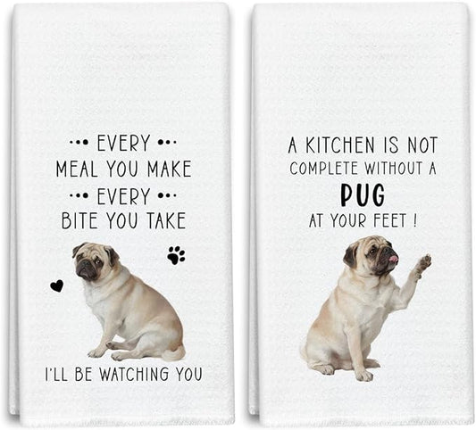 Funny Pug Dish Towels for Kitchen Sets of 2, Gifts for Pug Dog Lover, Drying Cloth Tea Towel Hand Towels for Cooking Baking Bathroom Decor, 16 x 24 Inch -22
