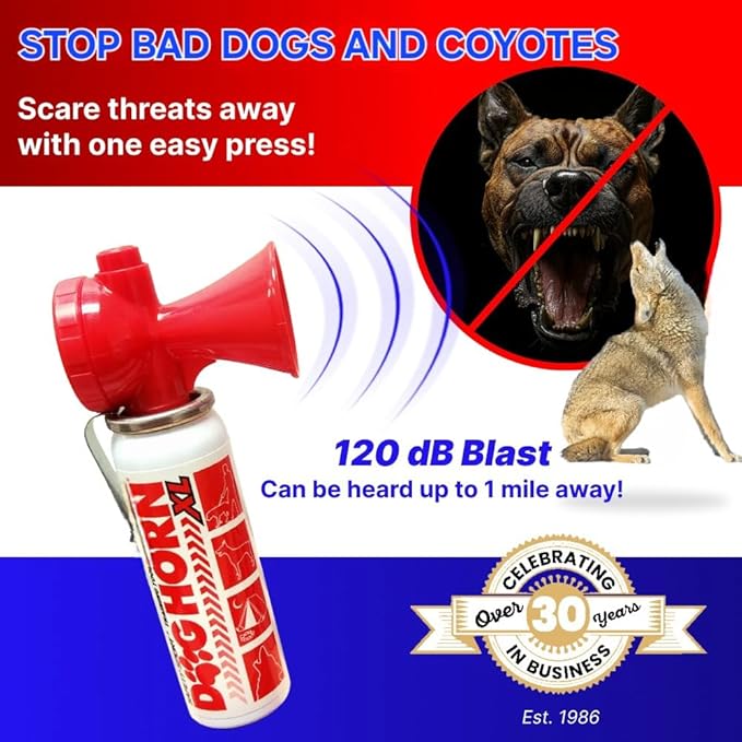 Genuine DOG HORN XL - Pet Training Air Horn. Stop Dog Fights, Scare Coyotes, Bear, & Other Wild Animals! Effective Outdoor Safety Alarm for Hiking, Biking, Camping, Boating, & More!