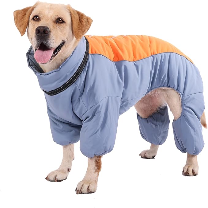Fullbody Thick Coat for Dogs, Zip Up Fleece Lined Snowsuit Dog Outdoor Windproof Jumpsuit with Leash Ring, Dog Reflective Jackets, HazeBlue,12