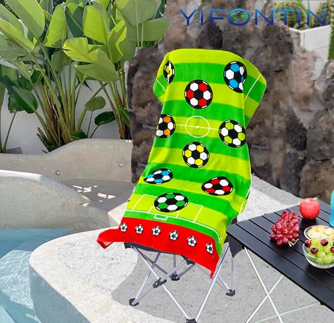 YIFONTIN Kids Beach Towel Super Soft Absorbent Throw Blanket 24X48 inch 100% Cotton for Kids Swimming Bath Camping, Soccer Green Stripes.