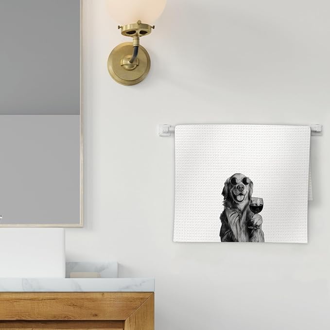 Golden Retriever Gifts Wine Kitchen Towels, Gifts for Golden Retriever Dog Wine Lovers Decorative Hand Dish Towel for Kitchen Home Bar, Funny GoldenRetriever Dog Owners Home Bar Decor(16x24In)