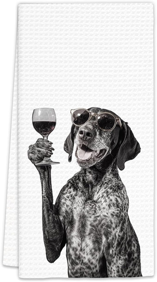 German Shorthaired Pointer Gifts Wine Dog Kitchen Towels, Gifts for German Shorthaired Pointer Wine Lovers Decorative Hand Dish Towel for Kitchen Home Bar,Funny Dog Home Bar Decor(16x24In)