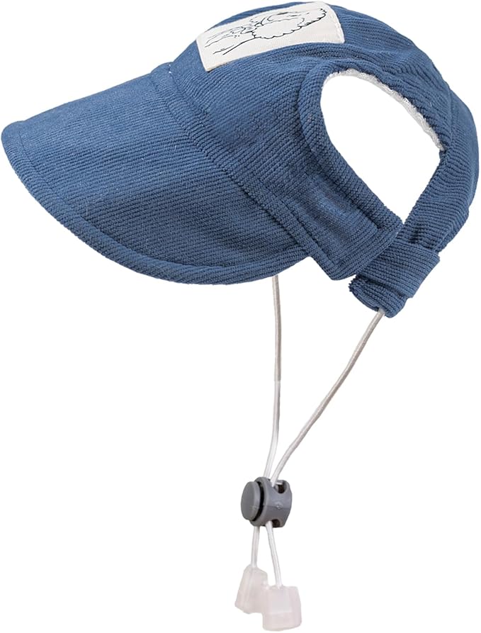 Pet Dog Baseball Cap, Cat Hat, Cat Dog Sun Cap with Ear Holes, Adjustable Puppy Outdoor Sun Hat (Blue, Medium)