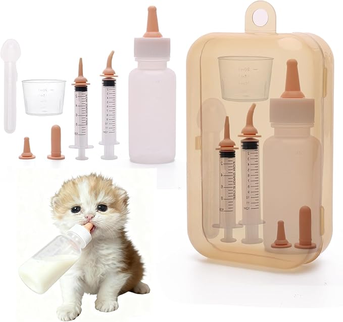 Newborn Pet Feeding Kit，Kitten Bottle Feeding Set with Nursing Nipples,Portable Storage, Emergency Ready, Replaceable Accessories for Kittens and Puppies