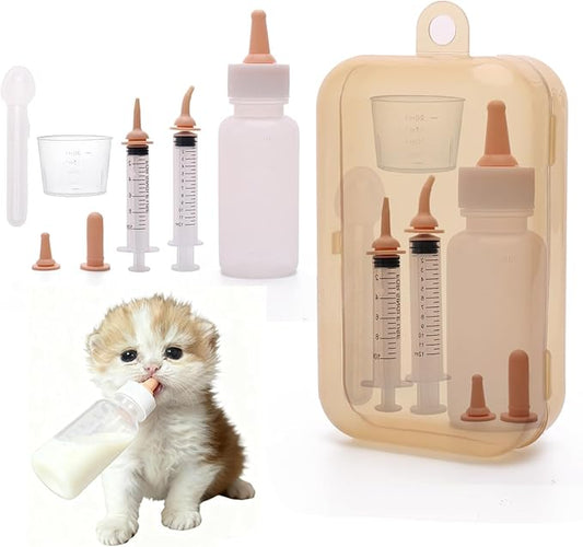 Newborn Pet Feeding Kit，Kitten Bottle Feeding Set with Nursing Nipples,Portable Storage, Emergency Ready, Replaceable Accessories for Kittens and Puppies