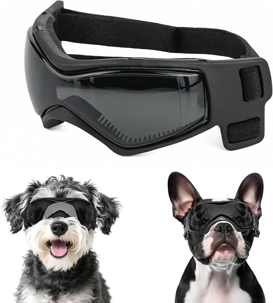 NAMSAN Dog Goggles Small Breed, UV Protection Doggie Sunglasses for Small to Medium Dogs, Soft Puppy Eye Protection, Anti-Fog Anti-Dust Windproof Snowproof, Adjustable Straps, Black
