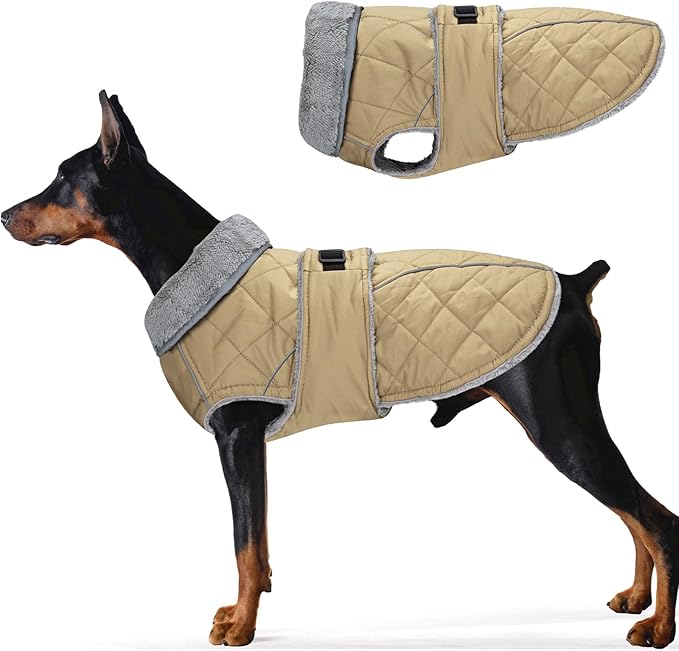 Dog Coat, Warm Dog Winter Coat for Medium Dogs, Waterproof Jacket with Adjustable Buckle & Velcro, Reflective Turtleneck Cold Weather Coats, Pet Fleece Vest Snow Jacket (Brown, XXXL)