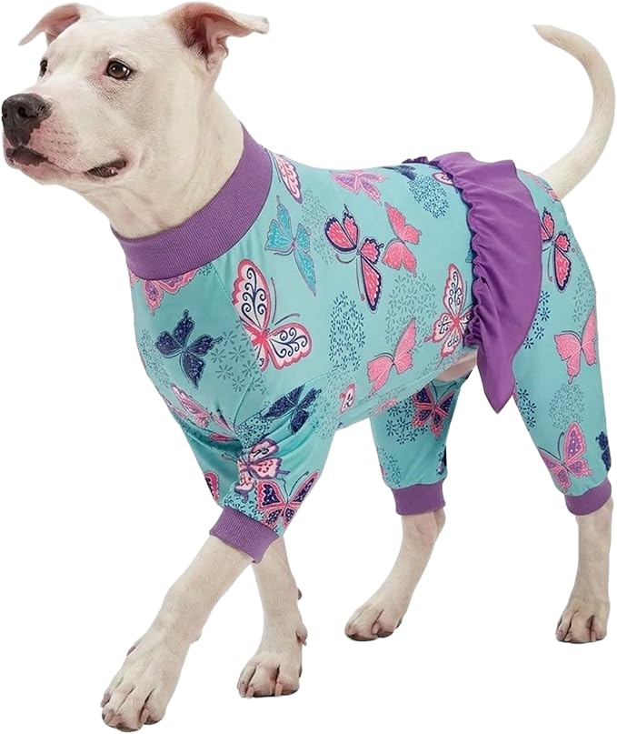 LovinPet Large Dogs Clothing, Post Surgery Comfort Pajamas, Lightweight Stretchy Fabric, Navy Butterfly Wings Print, Large Dog Pajamas, Pitbull Clothes, Undershirt for Dog Dresses, Pink L