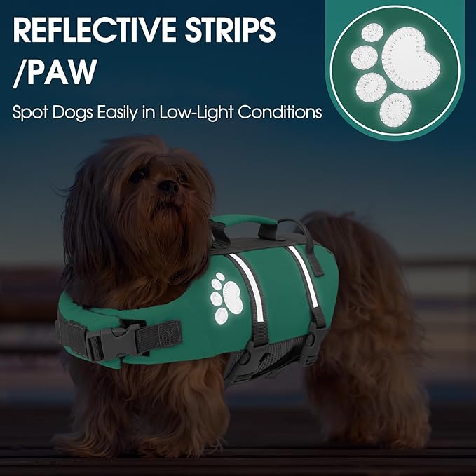 Queenmore Dog Life Jackets for Medium Dogs, Dog Life Vest for Swimming with Chin Support, Pet Floating Vests for Boating Kayaking, Adjustable PFD with Rescue Handle, Leash Hook & Reflective Stripes