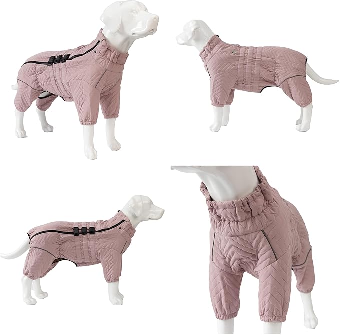 Warm Dog Coat Double Layers Dog Vest, 4 Legs Covered Windproof Waterproof Reflective Warm Dog Vest Outdoor Skating Dog Costume for Small Medium Large Dogs Lotus Pink XS