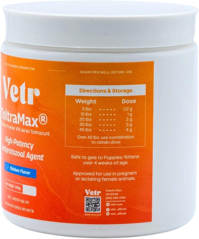 Vetr's Toltramax Toltrazuril Powder for Horses, Dogs, Cats, 100g (10.0%, Chicken)
