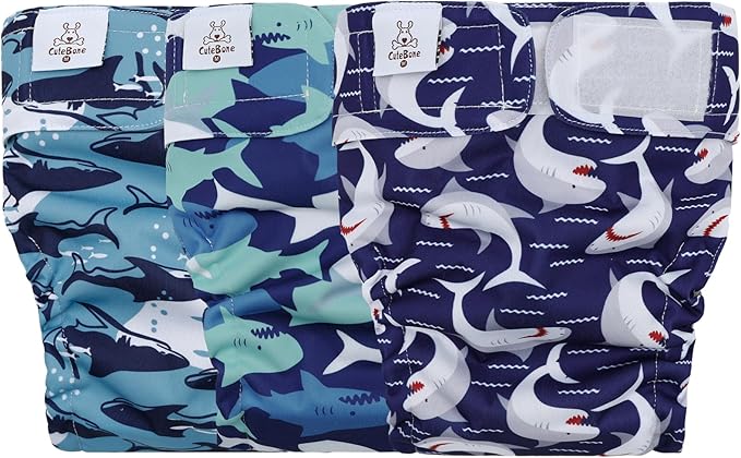 CuteBone Washable Dog Diapers Female No Tail Hole 3 Pack Reusable Doggie Period Training Pants for Docked-Tail Frenchie French Bulldog Boston Terrier Without Tail WWD23XS