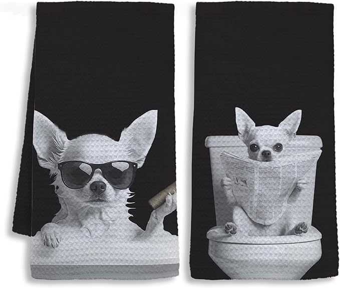 Funny Chihuahua Bathroom Hand Towels, Dog Bathroom Decor, Chihuahua Gifts for Women Men Hand Towels for Bath Room Washroom, Gifts for Dog Lovers, 16x24 Inch Set of 2