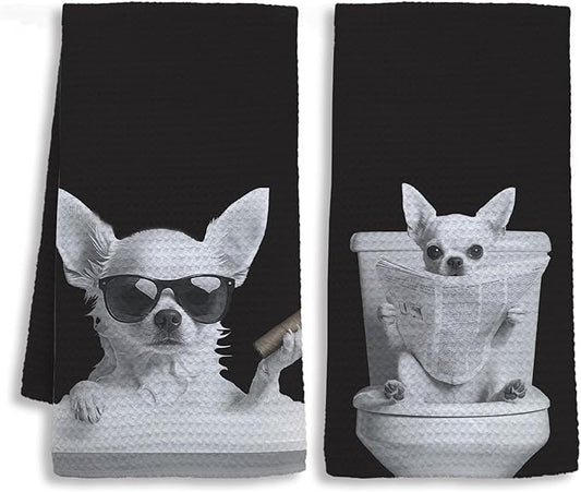 Funny Chihuahua Bathroom Hand Towels, Dog Bathroom Decor, Chihuahua Gifts for Women Men Hand Towels for Bath Room Washroom, Gifts for Dog Lovers, 16x24 Inch Set of 2