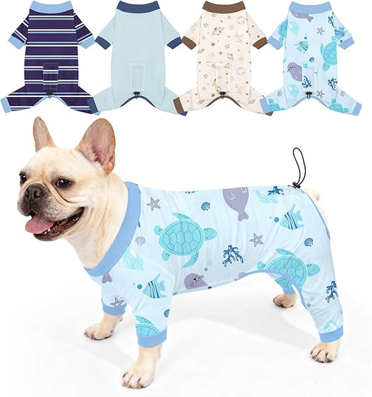 Bienbee Dog Pajamas, 4 Pack Dog Recovery Suit Shedding Suit Cute Soft Puppy Clothes Dogs Pjs Onesies Jammies Adjustable Breathable & Stretchy Clothes for Small Medium Large Dogs Girl Boy Puppy-L