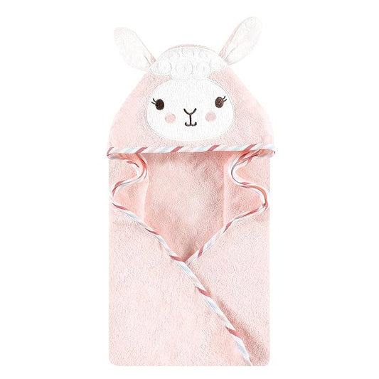 Hudson Baby Unisex Baby Cotton Animal Face Hooded Towel, Pink Llama, One Size